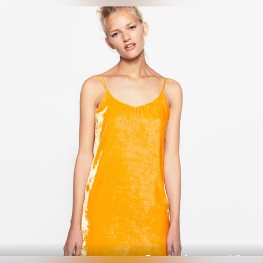 Zara Yellow Crushed Velvet Dress